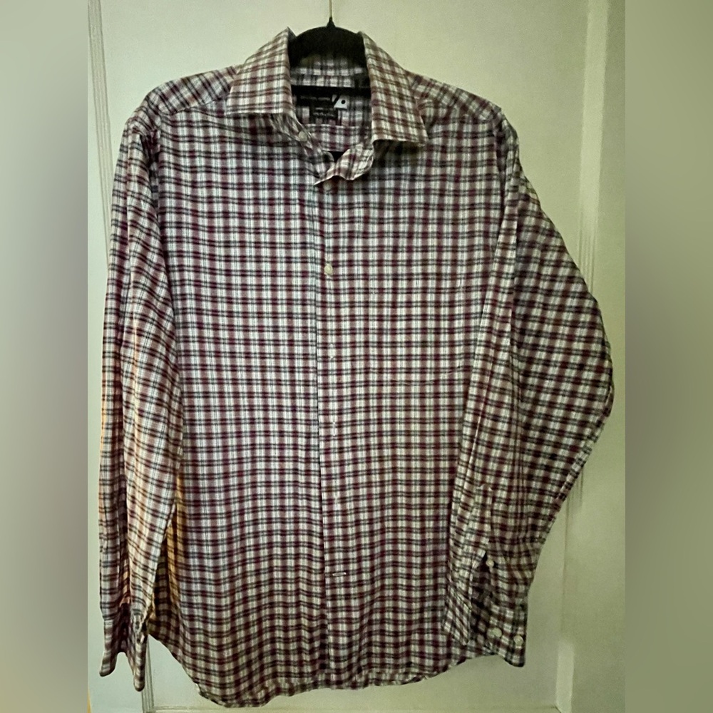Saks Fifth Avenue Plaid button down long sleeve Mens Shirt Large NWOT